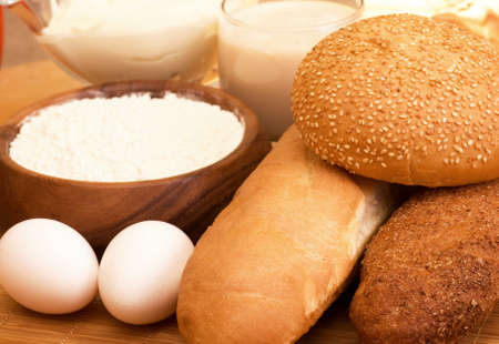 Ingredients for the dough wooden table