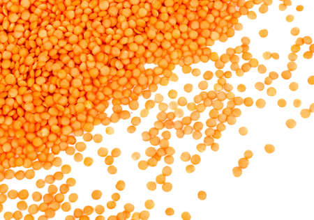 Red lentils on white backgroundの写真素材
