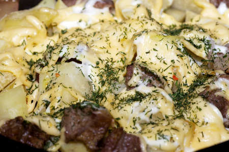 Tasty meat and roasted mushroomsの写真素材