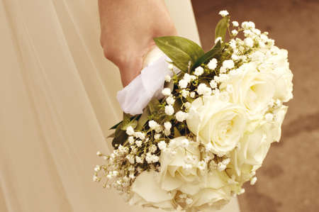 Bride with bouquet of flowers  Close up