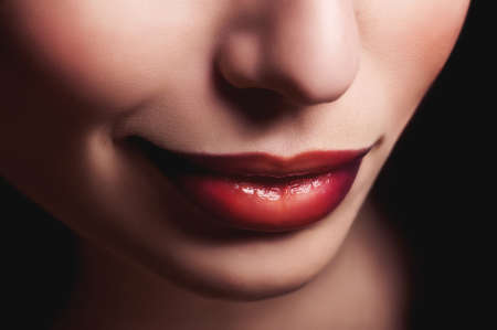 Close-up of beautiful womanish lipsの写真素材