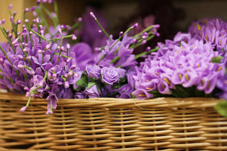 Close up of colorful artificial flowers. の写真素材