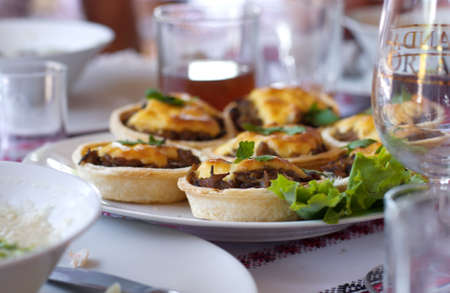 Delicious festive dishes with silverware and glass stemware for an event party
