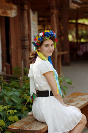 Ukrainian beautiful girl in national chapletの写真素材