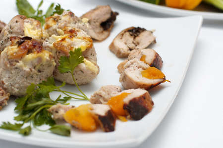 Delicious meat sliced with vegetablesの写真素材