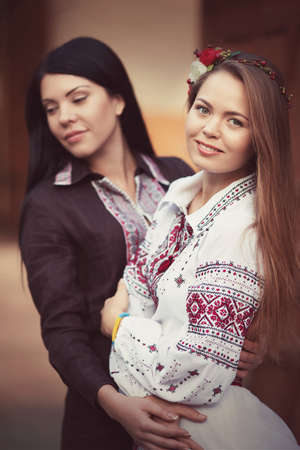 Ukrainian beautiful girls in national dressの写真素材