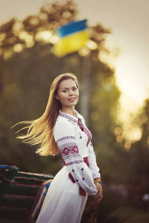 Ukrainian beautiful girl in national chapletの写真素材
