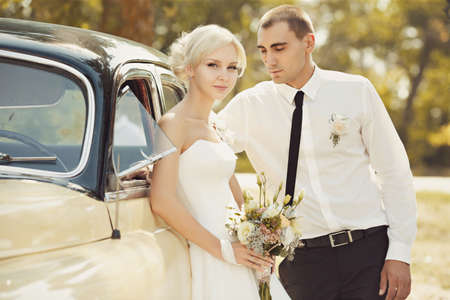Bride and groom on their wedding dayの写真素材