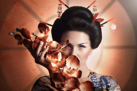 Portrait of a Japanese Geisha womanの写真素材