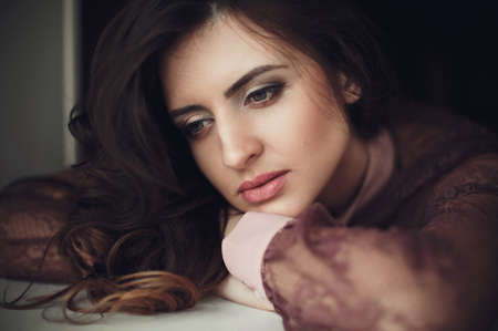 Portrait of beautiful young woman with makeupの写真素材