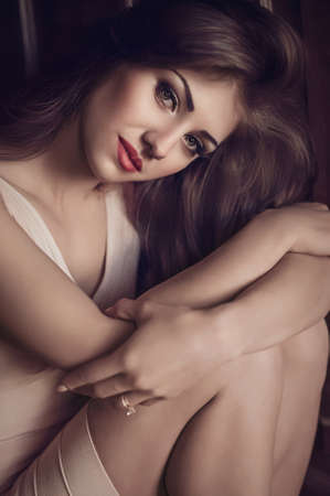 Portrait of beautiful young woman with makeupの写真素材