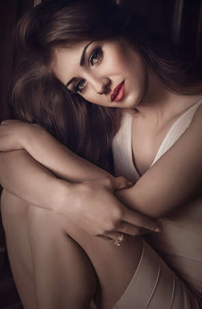 Portrait of beautiful young woman with makeupの写真素材