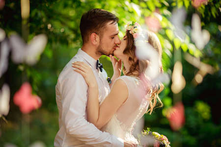Bride and groom on their wedding dayの写真素材