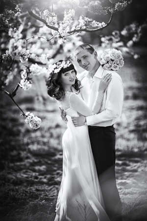 Bride and groom on their wedding dayの写真素材