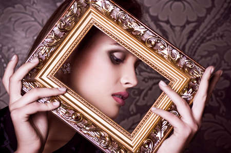 Portrait of beautiful young woman with makeupの写真素材
