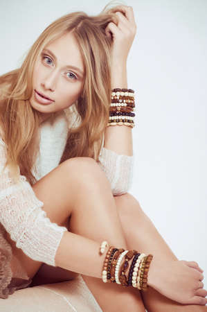 Portrait of beautiful young woman with makeupの写真素材