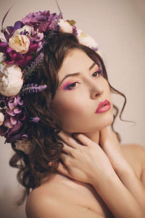 Ukrainian beautiful girl in national chapletの写真素材