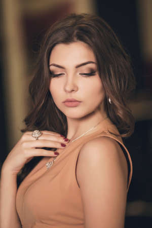 Portrait of beautiful young woman with makeupの写真素材