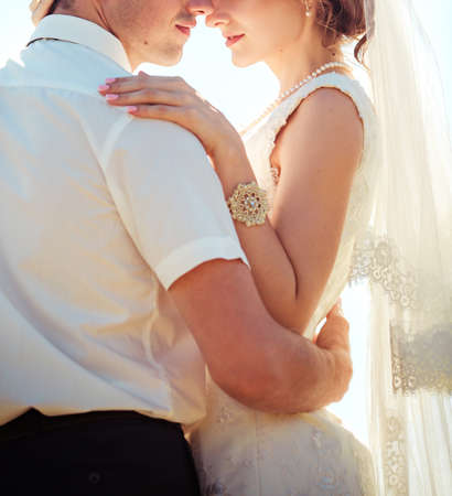 Bride and groom on their wedding dayの写真素材