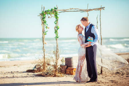 Bride and groom on their wedding dayの写真素材