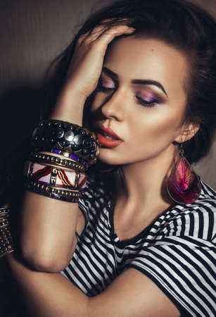 Portrait of beautiful young woman with makeupの写真素材