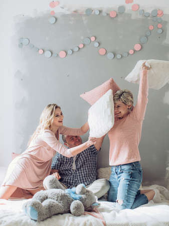 Happy family celebrating birthday of girlの写真素材