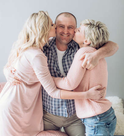 Happy family celebrating birthday of girlの写真素材