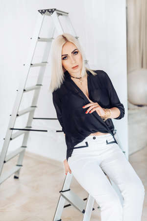 Beautiful young woman in fashion clothesの写真素材