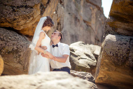 Bride and groom on their wedding dayの写真素材