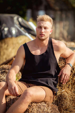 Beautiful casual man outdoorsの写真素材