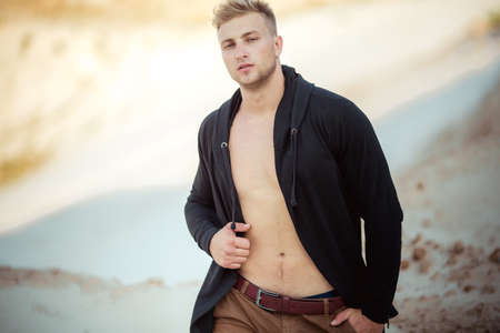 Beautiful casual man outdoorsの写真素材