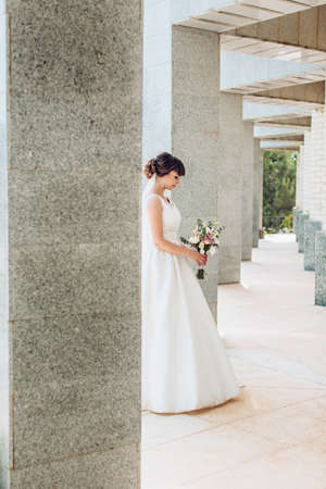 Beautiful bride in white dressの写真素材