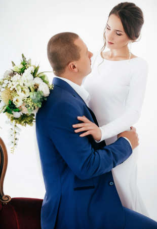Happy bride and groom on their weddingの写真素材