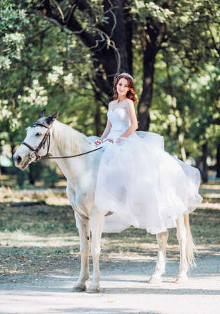 Beautiful bride with white dressの写真素材
