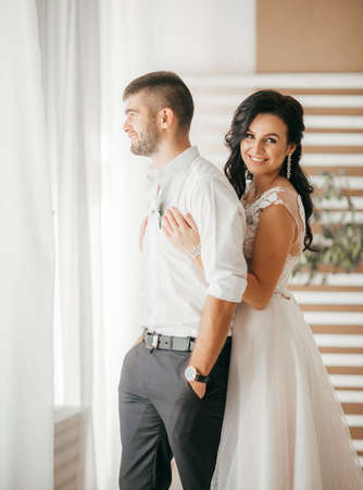 Happy bride and groom on their weddingの写真素材