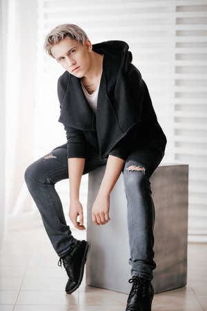 Portrait beautiful young blonde manの写真素材