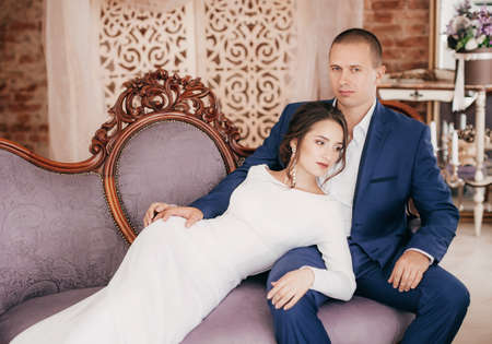 Happy bride and groom on their weddingの写真素材