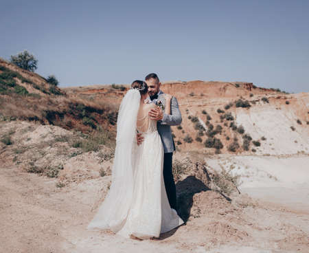 Bride and groom on their wedding dayの写真素材