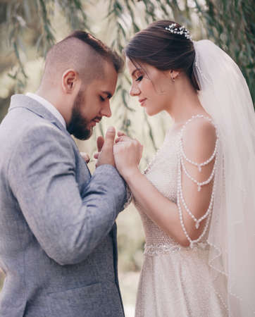 Bride and groom on their wedding dayの写真素材