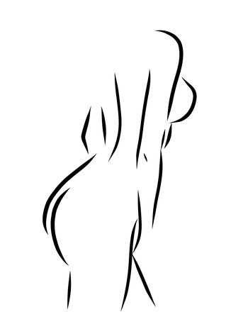 Woman model logo design template. Silhouette of a woman's body on a white color. Vector Freehand sketchのイラスト素材