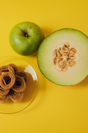 Homemade summer fruit pastille. Sweet vegetarian dessert. Pastille rolls. Fruit leather in slices . Raw food, vegan sweetness, dessert without sugar and flour. For text and articles on healthの写真素材