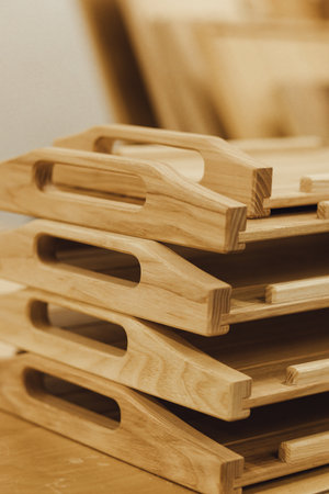 Handmade wooden utensils. Minimalist lifestyle. Shopping at local businesses.