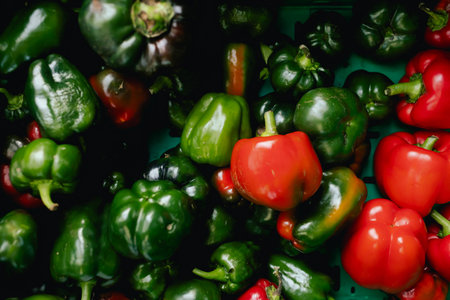 Fresh vegetables at small local urban market. Organic produce on sale at outdoor farmer market. Selling fresh crops and veggies harvest. European urban setting. Close up. Part of the series.の写真素材