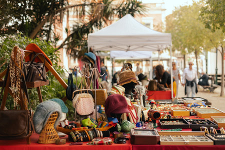 Flea market in Lisbon. Garage sale, reuse the clothes, second hand and eco consumer.の写真素材