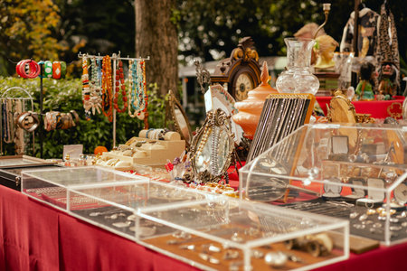 Flea market in Lisbon. Garage sale, reuse the clothes, second hand and eco consumer.の写真素材