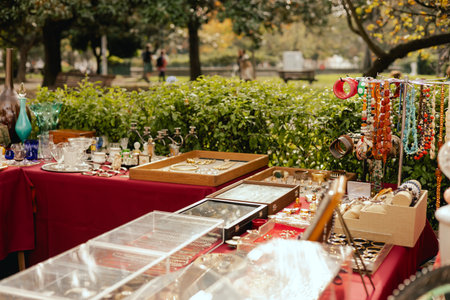 Flea market in Lisbon. Garage sale, reuse the clothes, second hand and eco consumer.の写真素材