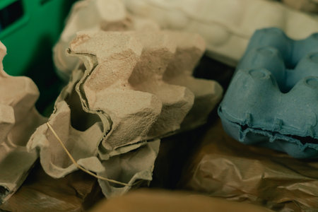 Close up of egg packaging on the local Farmers market. Close up.