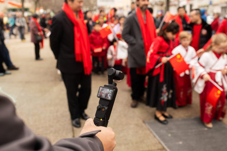 Lisbon, Portugal, 2025. Lunar New Year parade, celebrating the Asian community in Portugal. Festive...