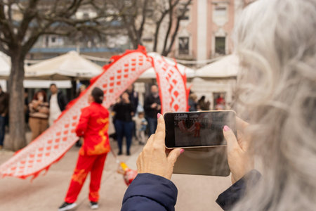 Lisbon, Portugal, 2025. Lunar New Year parade, celebrating the Asian community in Portugal. Festive...