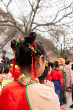 Lisbon, Portugal, 2025. Lunar New Year parade, celebrating the Asian community in Portugal. Festive atmosphere, cultural diversity. Ideal for travel, culture, festival promotion, and editorial design.のeditorial素材